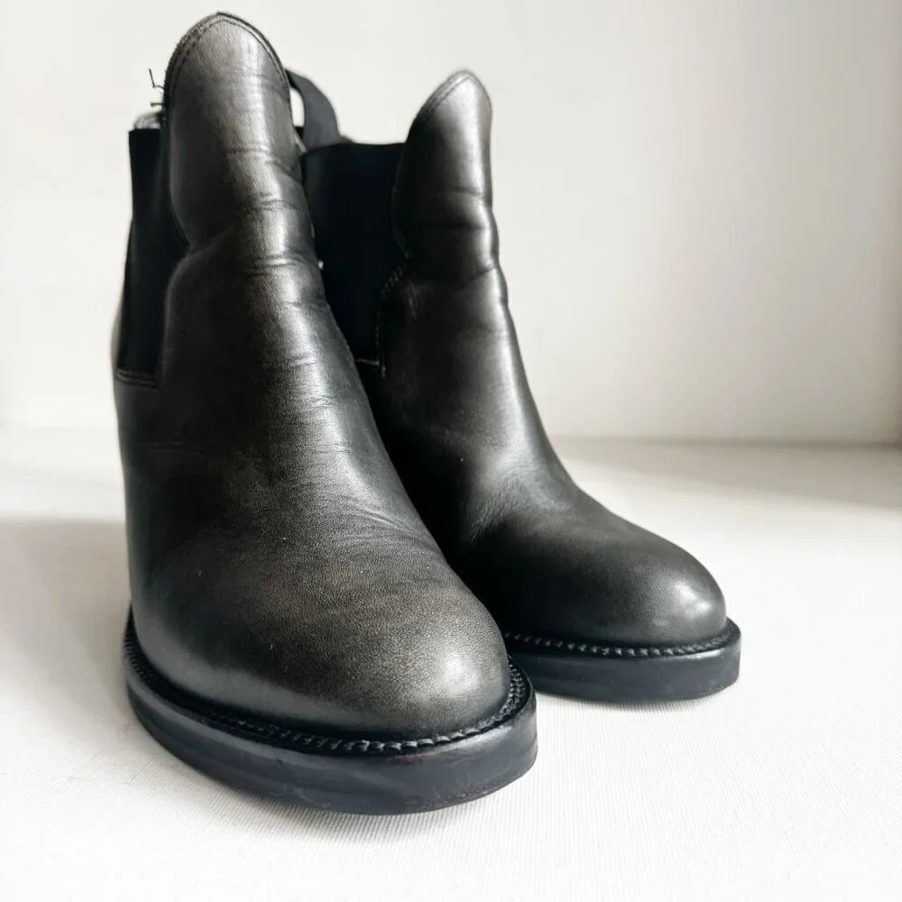 ACNE Black Gunmetal Grey Short leather Booties 38